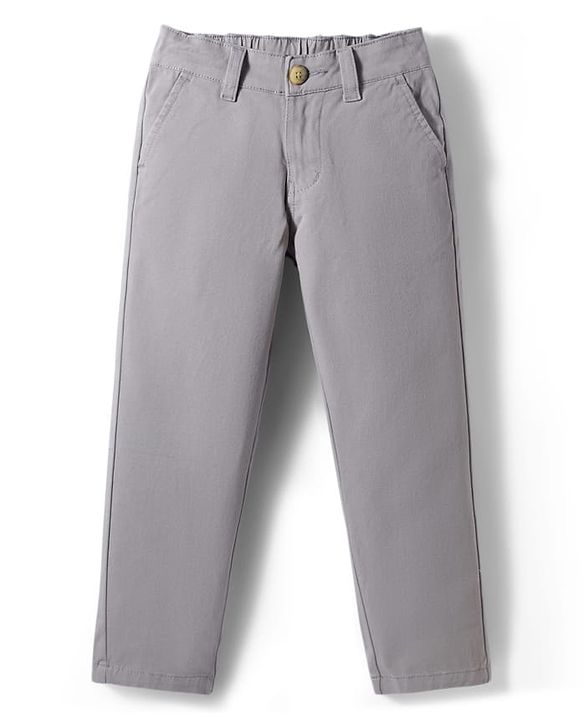 Pine Kids Cotton Elastane Woven Full Length Solid Color Trouser - Light Grey