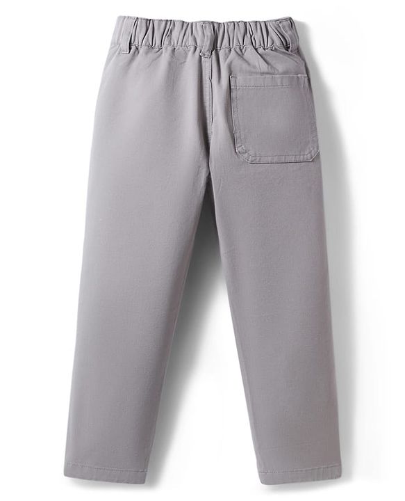 Pine Kids Cotton Elastane Woven Full Length Solid Color Trouser - Light Grey