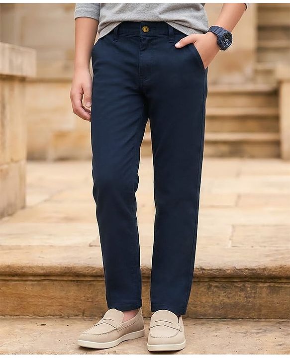 Pine Kids Cotton Elastane Woven Solid Color Trousers - Navy Blue