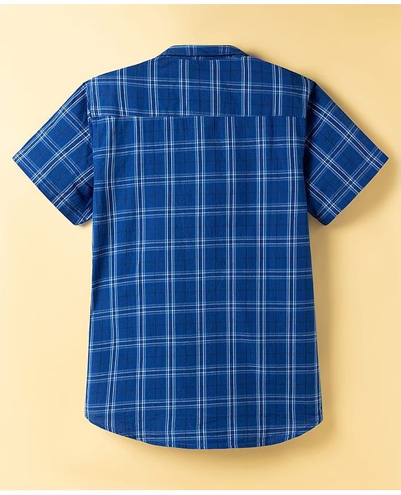 Pine Kids Viscose Woven Half Sleeves Checkered Shirt with Inner Tee - Blue
