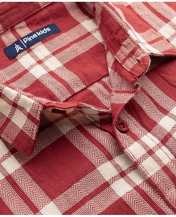 Pine Kids Cotton Woven Half Sleeves Checkered Shirt - Red