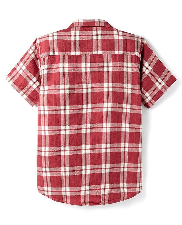 Pine Kids Cotton Woven Half Sleeves Checkered Shirt - Red