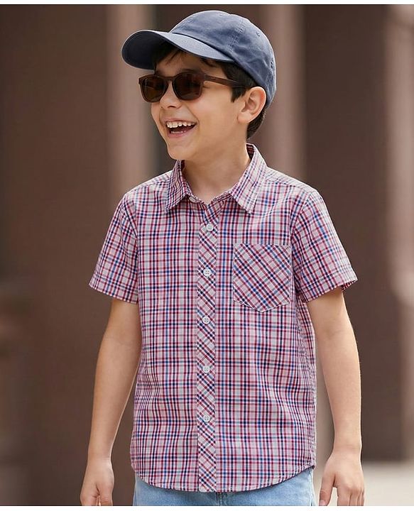 Pine Kids Cotton Woven Half Sleeves Checkered Shirt - Purple