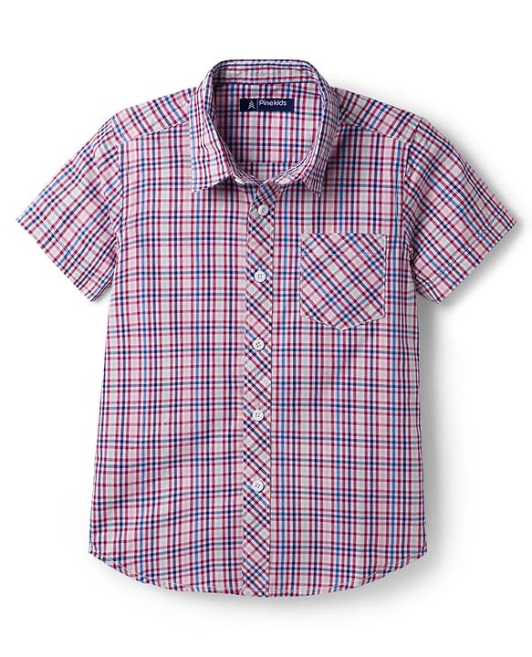 Pine Kids Cotton Woven Half Sleeves Checkered Shirt - Purple
