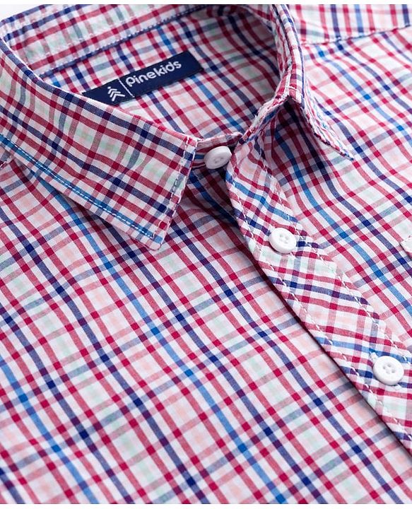Pine Kids Cotton Woven Half Sleeves Checkered Shirt - Purple