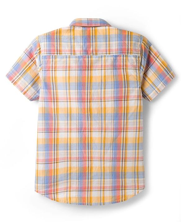 Pine Kids Cotton Woven Half Sleeves Checkered Shirt - Pink White & Yellow