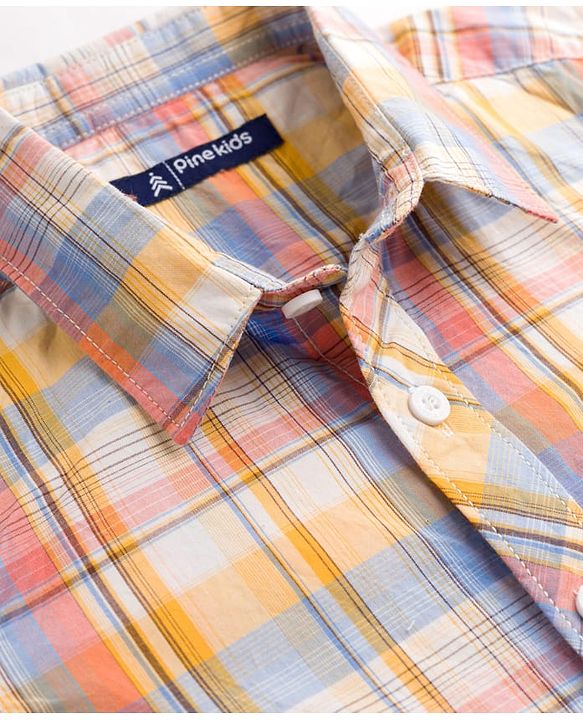 Pine Kids Cotton Woven Half Sleeves Checkered Shirt - Pink White & Yellow