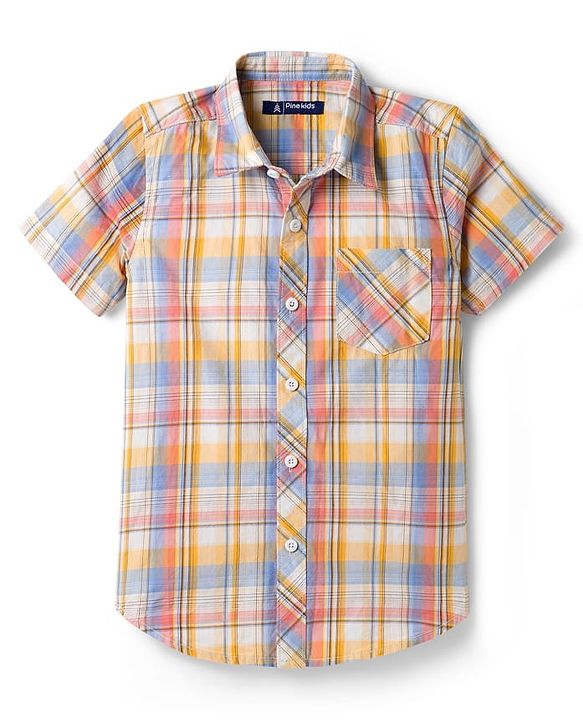 Pine Kids Cotton Woven Half Sleeves Checkered Shirt - Pink White & Yellow