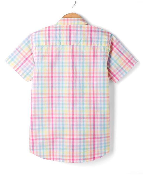 Pine Kids Cotton Woven Half Sleeves Checkered Shirt - Light Blue & Pink