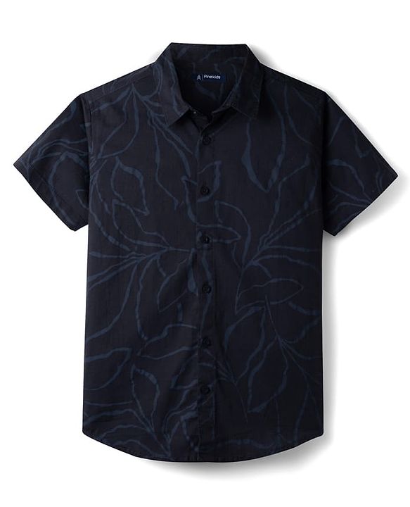 Pine Kids 100% Cotton Woven Half Sleeves Tropical Theme Printed Shirt - Navy Blue