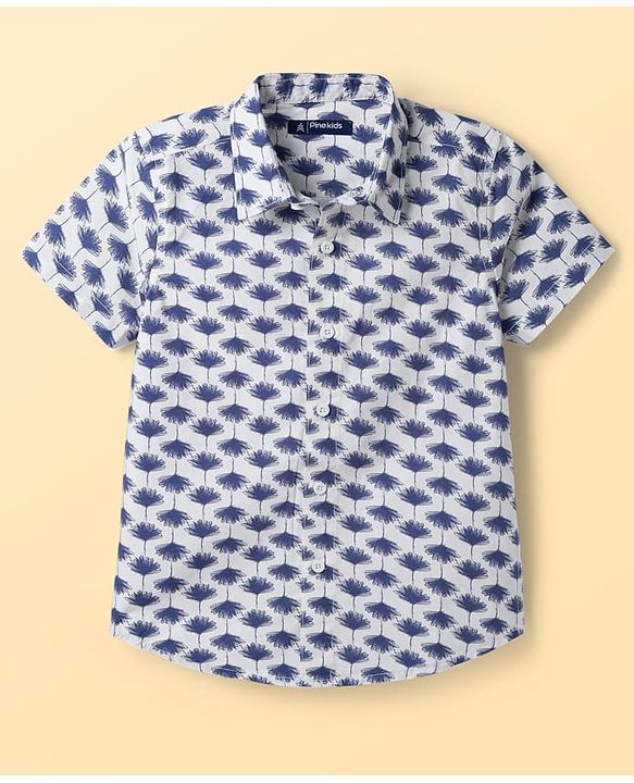 Pine Kids Cotton Woven Half Sleeves Floral Printed Shirt - White