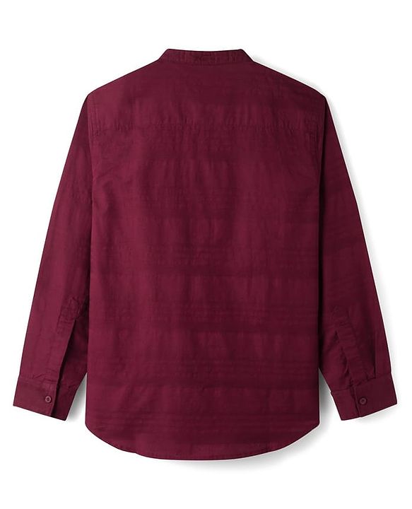 Pine Kids Cotton Woven Full Sleeves Solid Color Mandarin Collar Shirt - Maroon