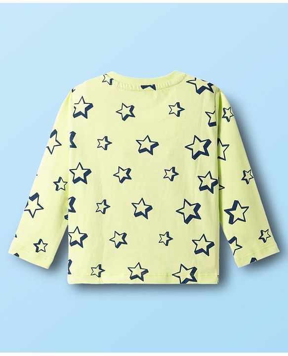 Babyhug Cotton Knit Full Sleeves T-Shirt & Pyjama Co-ord Night Suit With Star Print - Lime Green