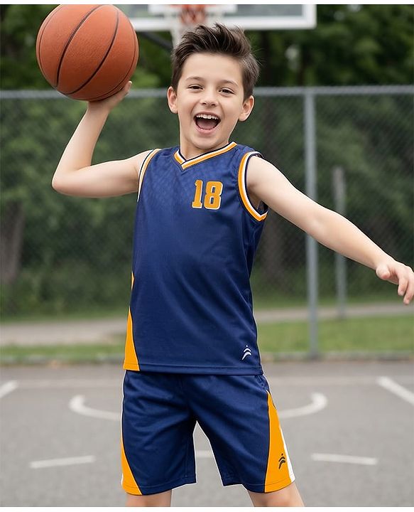 Pine Active Knit Sleeveless Athleisure T-Shirt & Shorts With 18 Number Print - Navy Blue