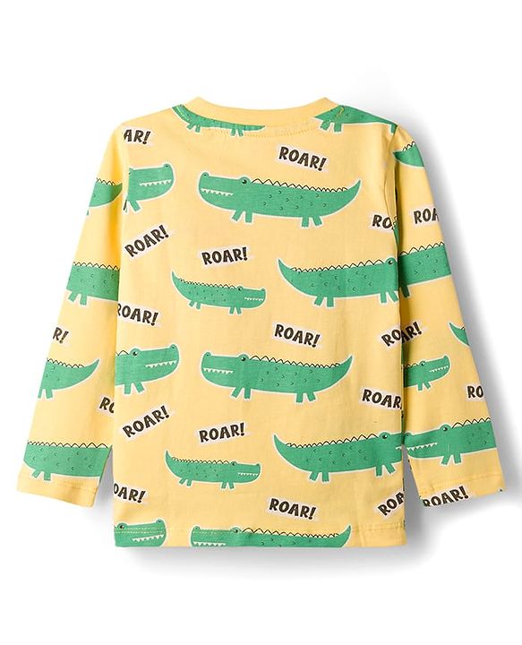 Babyhug Cotton Knit Full Sleeves T-Shirt & Pyjama Co-ord Night Suit With Crocodile Print - Yellow