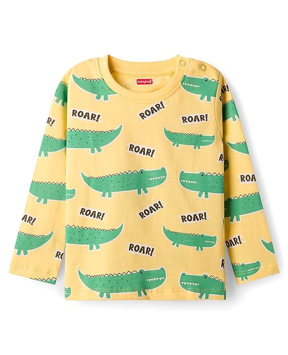 Babyhug Cotton Knit Full Sleeves T-Shirt & Pyjama Co-ord Night Suit With Crocodile Print - Yellow