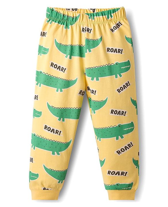 Babyhug Cotton Knit Full Sleeves T-Shirt & Pyjama Co-ord Night Suit With Crocodile Print - Yellow