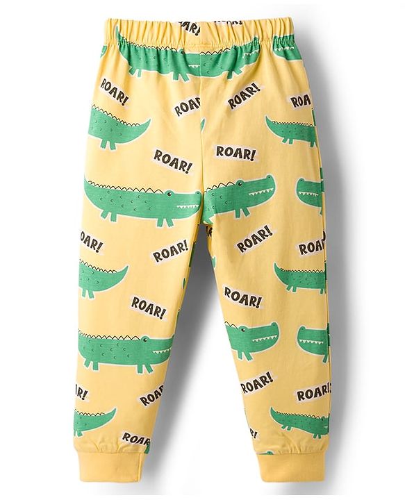 Babyhug Cotton Knit Full Sleeves T-Shirt & Pyjama Co-ord Night Suit With Crocodile Print - Yellow