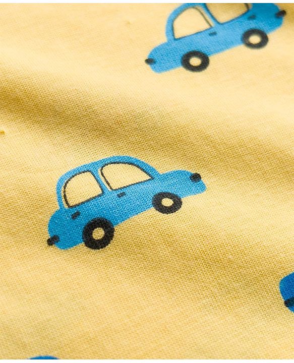 Babyhug Cotton Knit Full Sleeves T-Shirt & Pyjama Co-ord Night Suit With Car Print - Yellow