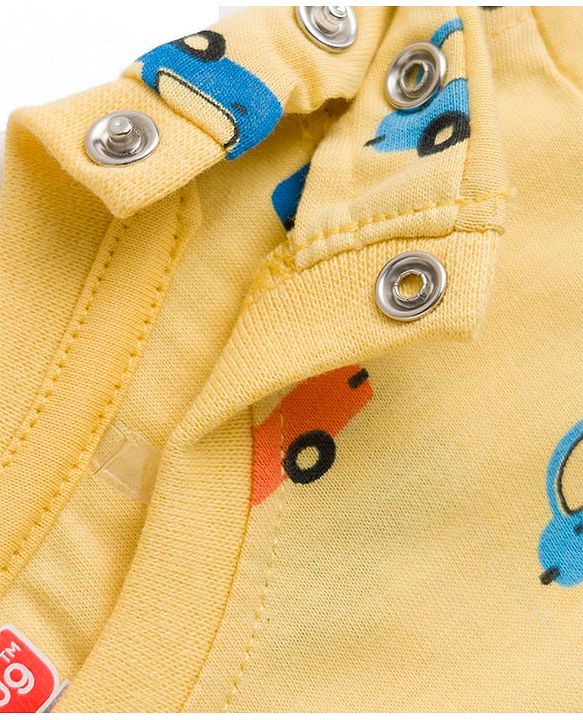 Babyhug Cotton Knit Full Sleeves T-Shirt & Pyjama Co-ord Night Suit With Car Print - Yellow