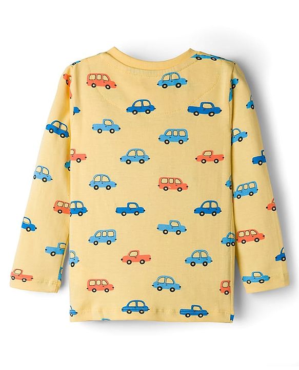 Babyhug Cotton Knit Full Sleeves T-Shirt & Pyjama Co-ord Night Suit With Car Print - Yellow