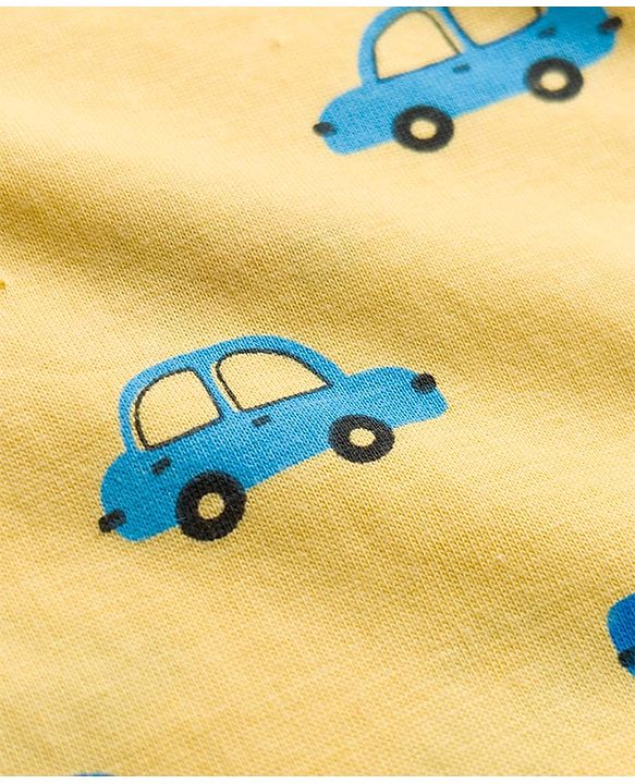 Babyhug Cotton Knit Full Sleeves T-Shirt & Pyjama Co-ord Night Suit With Car Print - Yellow