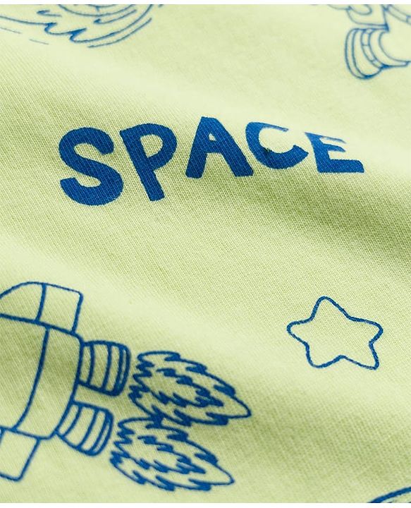 Babyhug Cotton Knit Full Sleeves T-Shirt & Pyjama Co-ord Night Suit With Space Theme Print - Green