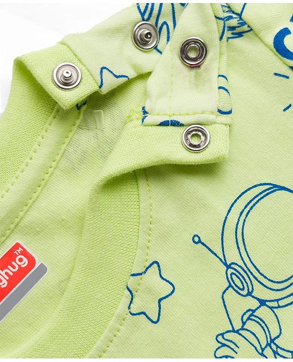 Babyhug Cotton Knit Full Sleeves T-Shirt & Pyjama Co-ord Night Suit With Space Theme Print - Green