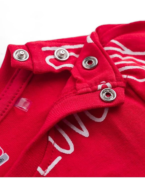 Babyhug Cotton Knit Full Sleeves Co-ords T-Shirt & Pajama Night Suit with Love Print - Red