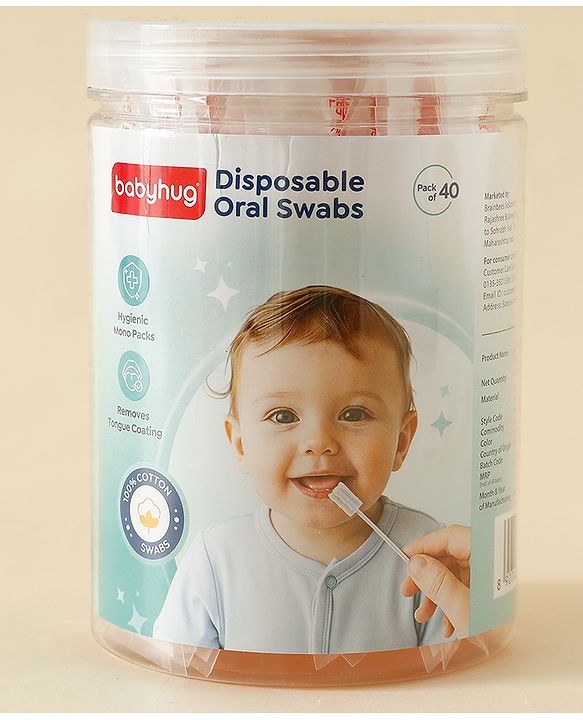 Babyhug Baby Oral Cleaning Swabs - 40 Pieces| Gentle Disposable Mouth Swabs| Gum & Tongue Cleaning| Hygienic Mono Packs