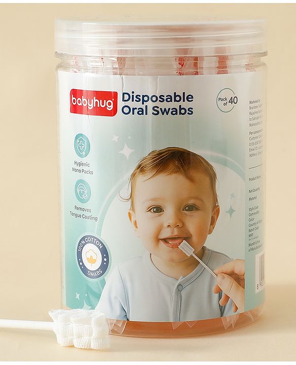 Babyhug Baby Oral Cleaning Swabs - 40 Pieces| Gentle Disposable Mouth Swabs| Gum & Tongue Cleaning| Hygienic Mono Packs