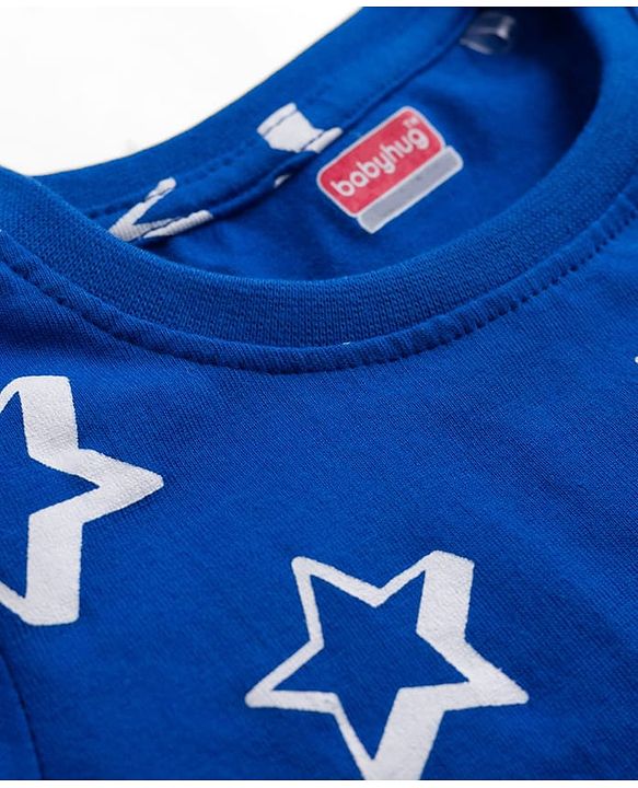 Babyhug Cotton Knit Full Sleeves Co-ords T-Shirt & Pajama Night Suit with Star Print - Navy Blue