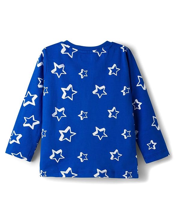 Babyhug Cotton Knit Full Sleeves Co-ords T-Shirt & Pajama Night Suit with Star Print - Navy Blue