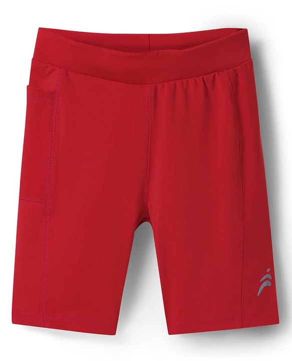Pine Active Knit knee Length Super Stretch Solid Cycling Shorts - Red