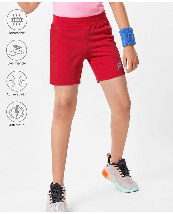Pine Active Knit knee Length Super Stretch Solid Cycling Shorts - Red