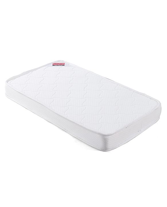 Babyhug High Density Soft Foam Quilted Baby Mattress - White| PU Foam Support| Supports Spinal Alignment| Lightweight| Fits Standard Cribs| 0-24 Months