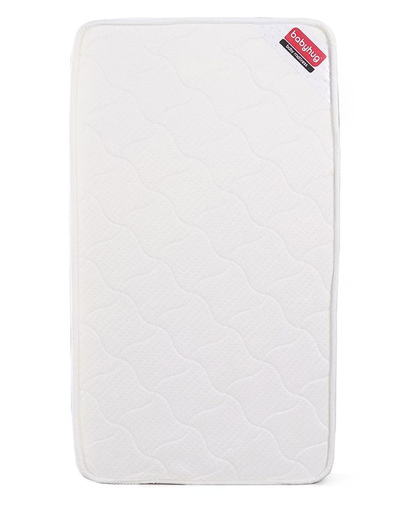Babyhug High Density Soft Foam Quilted Baby Mattress - White| PU Foam Support| Supports Spinal Alignment| Lightweight| Fits Standard Cribs| 0-24 Months