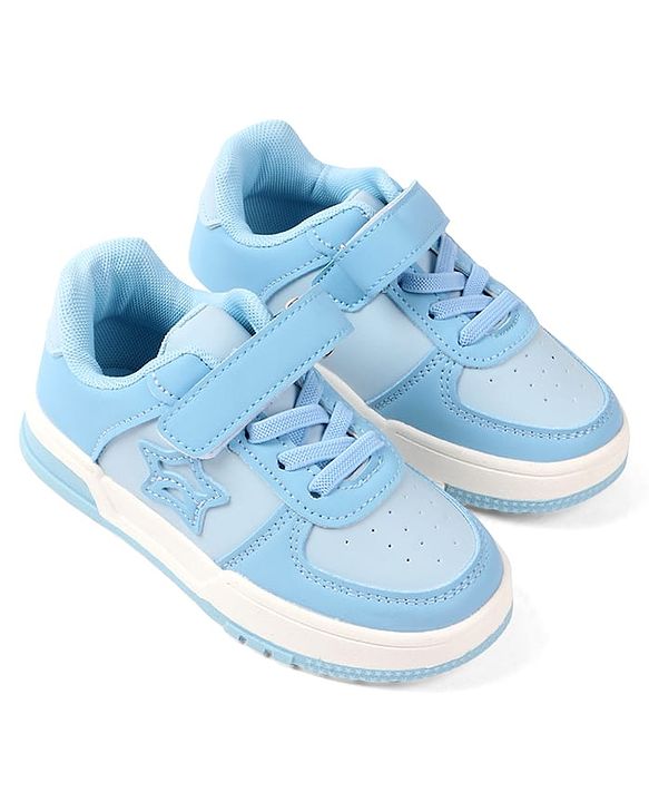 Cute Walk by Babyhug Solid Colour Sneaker Shoes with Velcro Closure - Light Blue