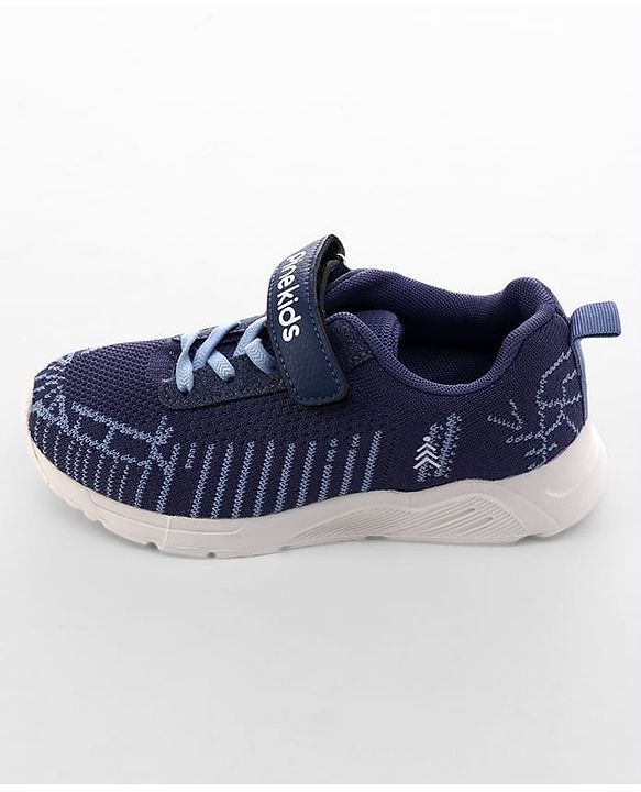 Pine Kids Velcro Closure Text & Striped Design Sneaker Shoes - Navy Blue