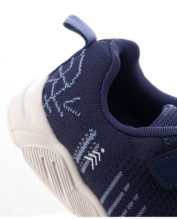 Pine Kids Velcro Closure Text & Striped Design Sneaker Shoes - Navy Blue