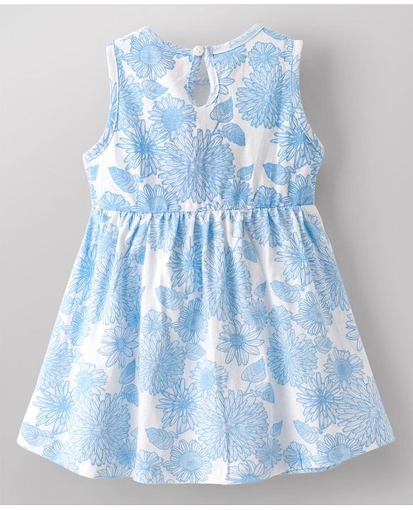 Babyhug Single Jersey Knit Sleeveless Frock with Floral Print & Bow Applique - Multicolor