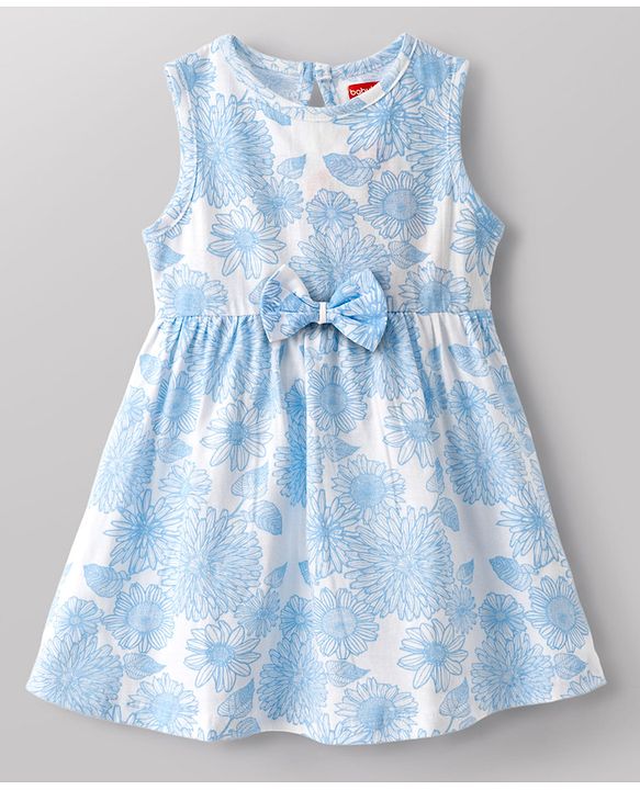 Babyhug Single Jersey Knit Sleeveless Frock with Floral Print & Bow Applique - Multicolor
