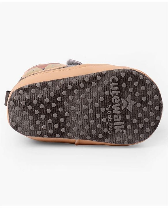 Cute Walk by Babyhug Velcro Closure Booties with Fox Patch -  Grey