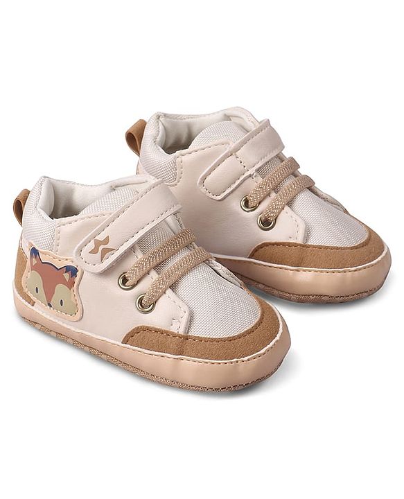 Cute Walk by Babyhug Velcro Closure Booties with Fox Patch -  Grey