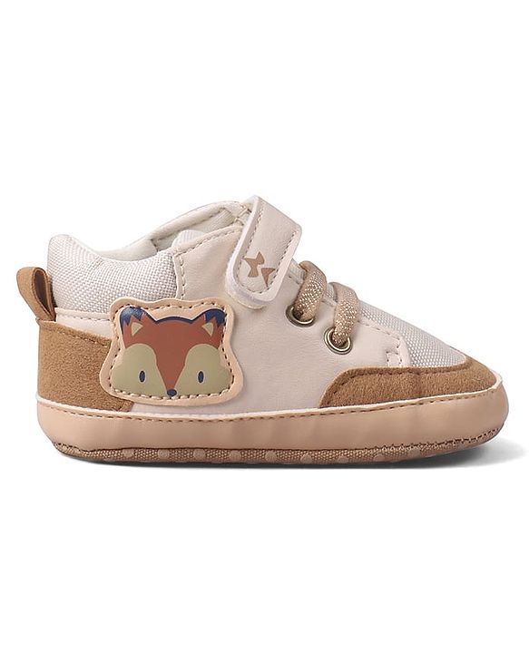 Cute Walk by Babyhug Velcro Closure Booties with Fox Patch -  Grey