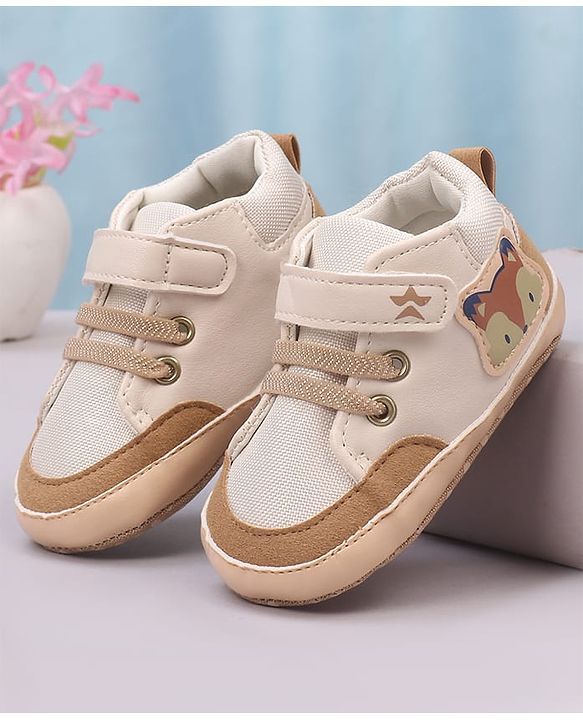 Cute Walk by Babyhug Velcro Closure Booties with Fox Patch -  Grey