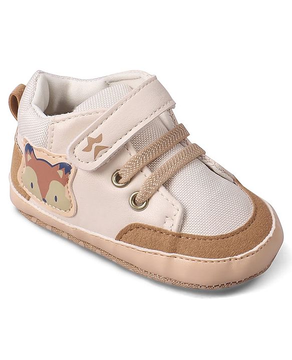 Cute Walk by Babyhug Velcro Closure Booties with Fox Patch -  Grey