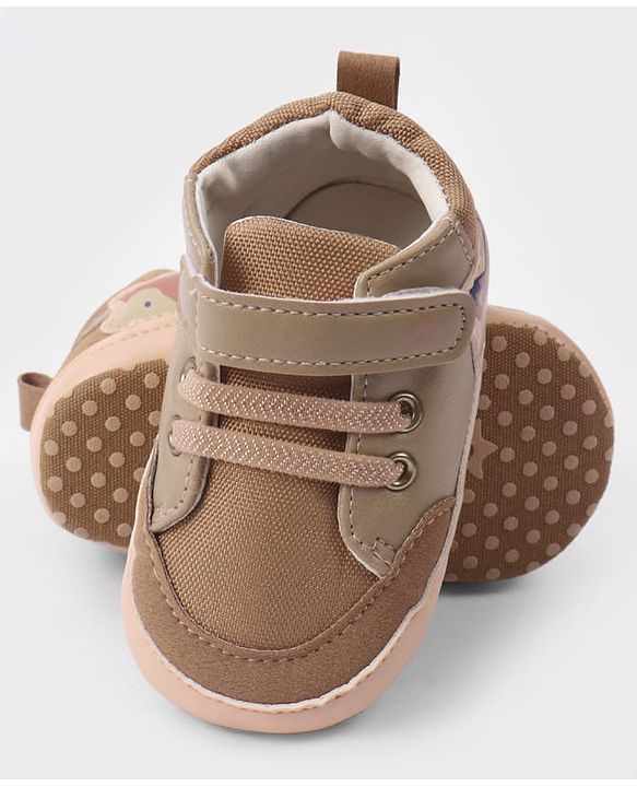 Cute Walk by Babyhug Velcro Closure Booties with Fox Patch -  Grey