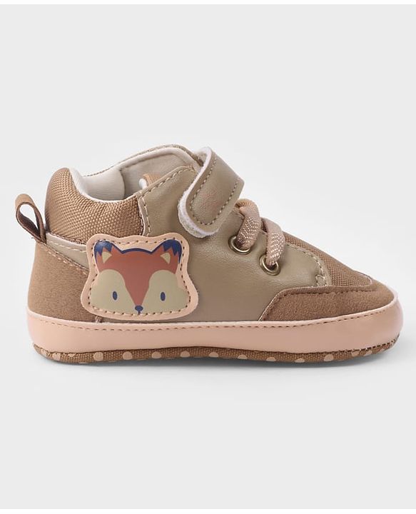 Cute Walk by Babyhug Velcro Closure Booties with Fox Patch -  Grey