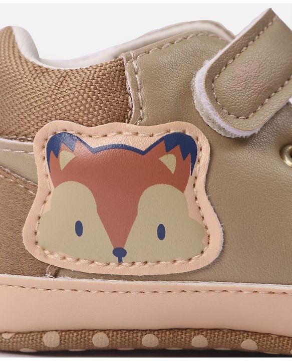 Cute Walk by Babyhug Velcro Closure Booties with Fox Patch -  Grey